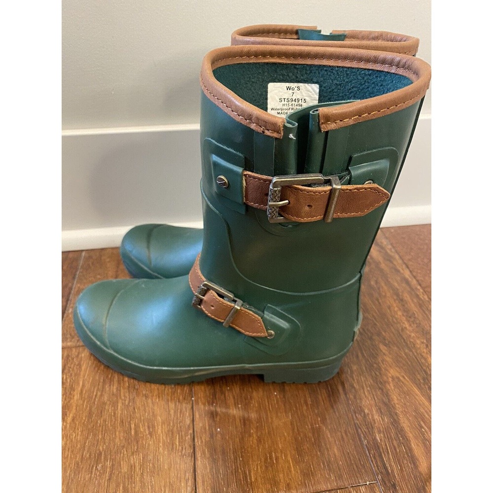 Sperry Top Sider Walker Fog Women's  sz7 Rain Boots Green Retro Classic buckle
